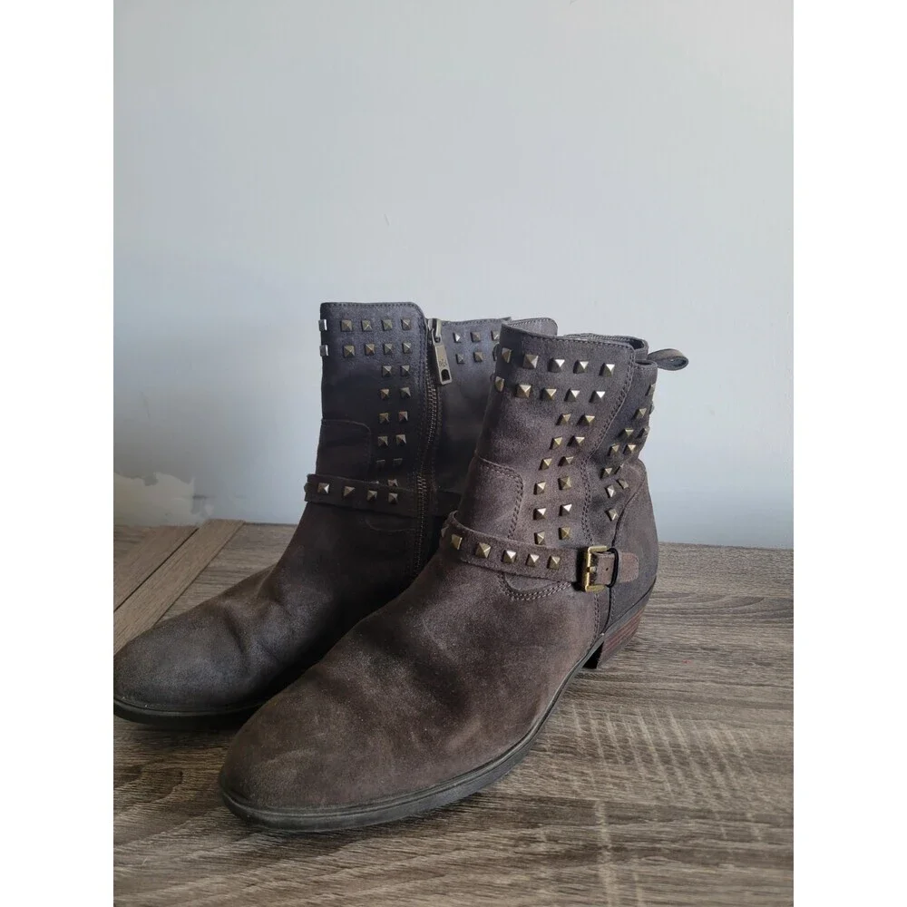 Lauren Ralph Lauren Women Sz 9.5 Brown Suede Biker Moto Studded Boot